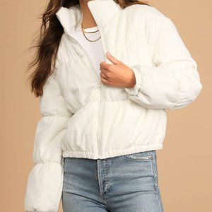 NWT White Corduroy Puffer Jacket, Size Small